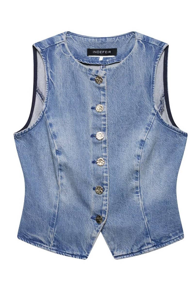 CWSBSSL0145_FASHION DENIM VEST + STRAIGHT PANTS SET