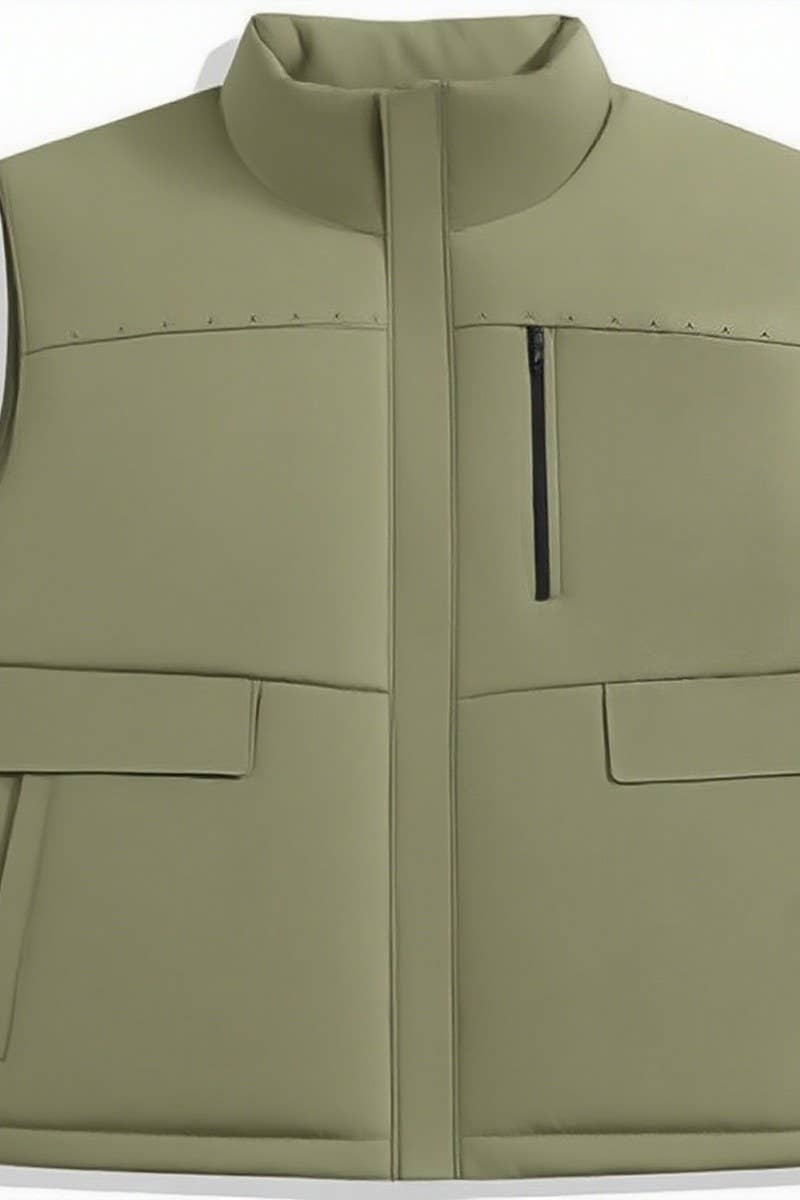 CWOV00101_SOLID COLOR CASUAL ZIPPER DOWN COTTON VEST