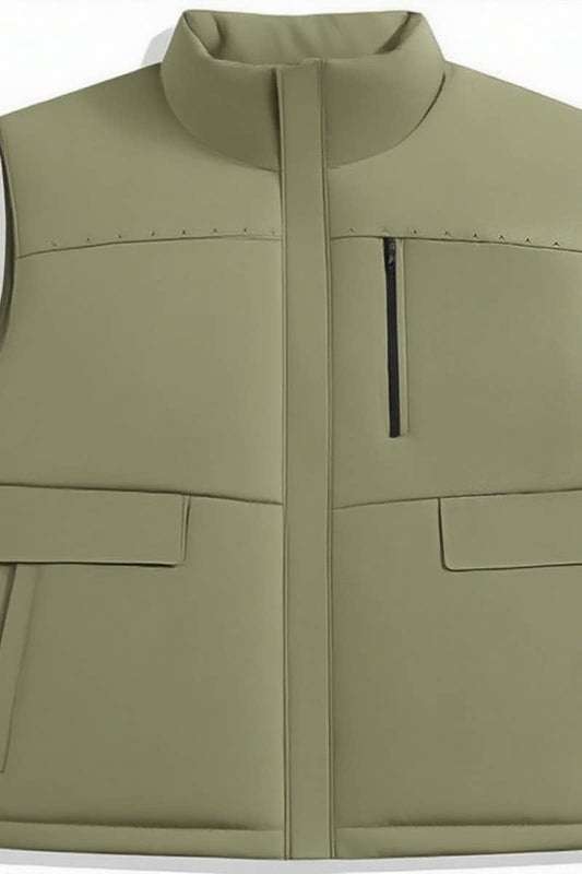 CWOV00101_SOLID COLOR CASUAL ZIPPER DOWN COTTON VEST