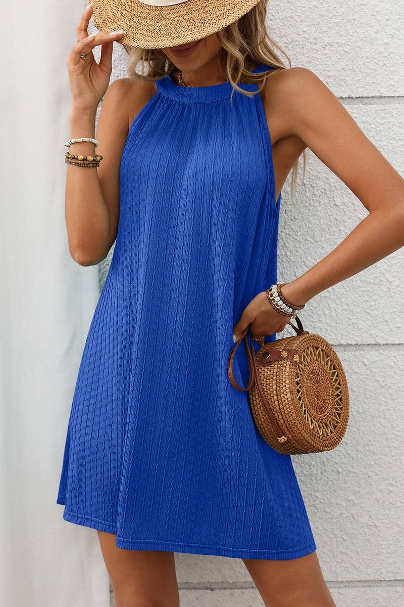 CWDHL0700_SOLID COLOR HALTERNECK SLEEVELESS DRESS