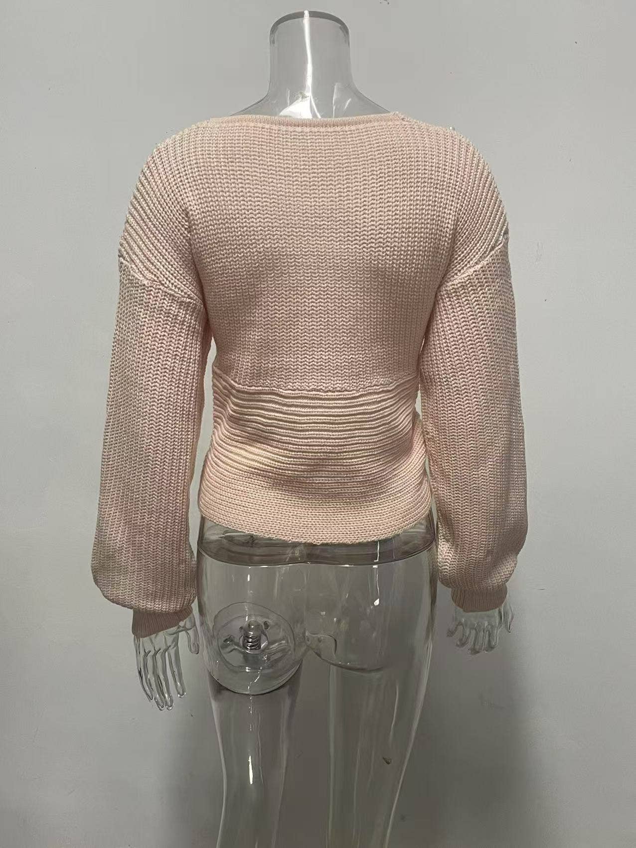 Beaded one-shoulder slimming knitted sweater