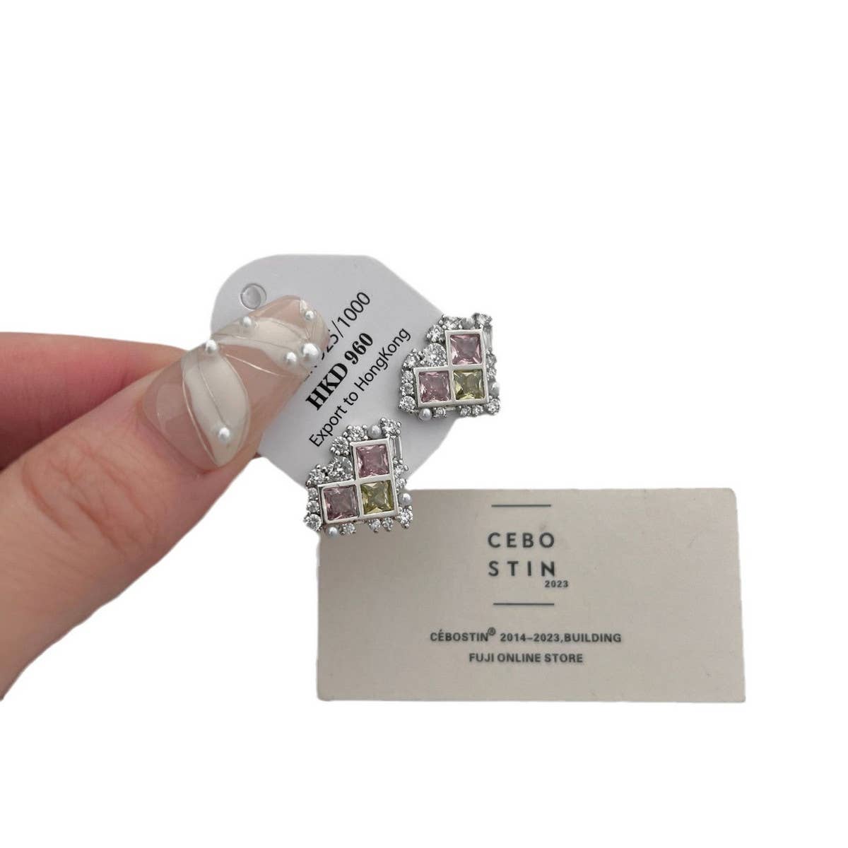 COLORED ZIRCON PEARL HEART EARRINGS