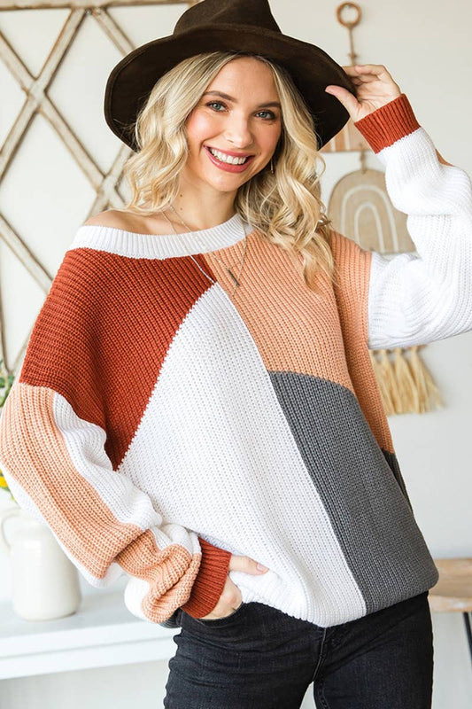 CWOSWL2958_KNIT LONG-SLEEVED COLOR CONTRAST SWEATER