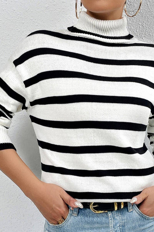 CWOSWL2699_CONTRAST COLOR HIGH COLLAR STRIPED KNIT TOP