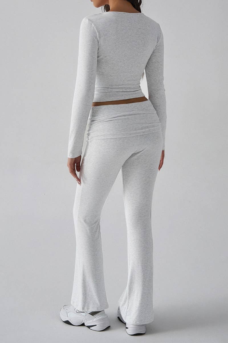 CWSS0770_YOGA SQUARE NECK LONG SLEEVE TOP PANTS SUIT