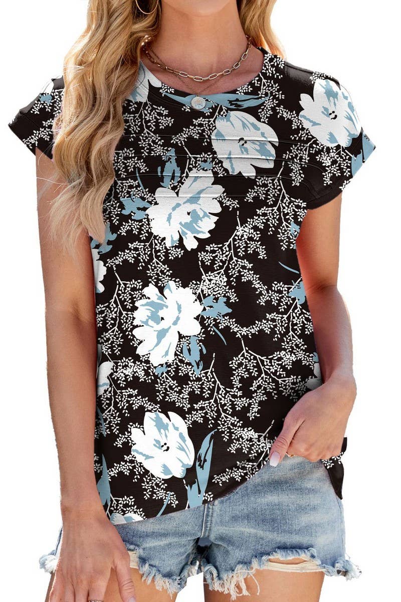 CWTTS1318_NEW PRINTED ROUND NECK LOOSE SHORT SLEEVE T-SHIRT