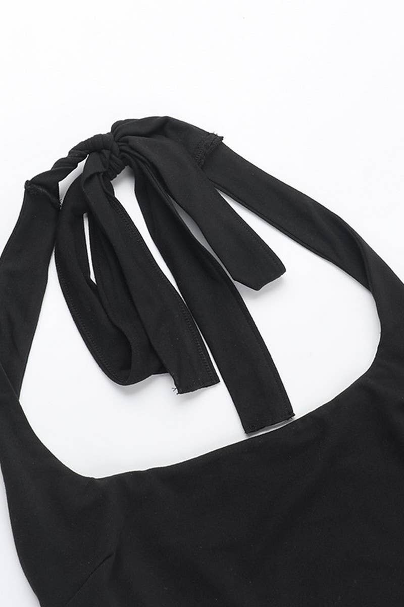 CWSJS1493_HALTER NECK SOLID COLOR ROMPER JUMPSUIT