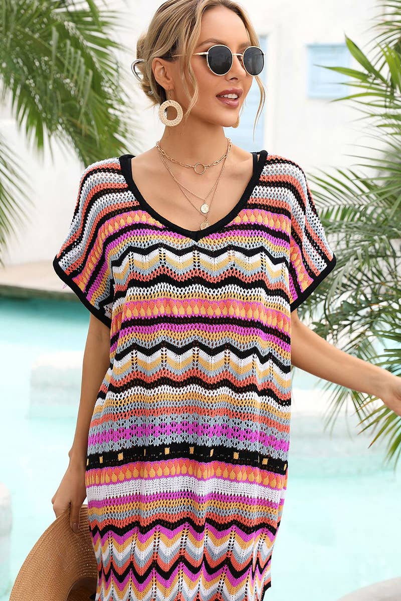 CWTBLS1747_SUMMER COLORFUL HOLLOW BEACH SWIMSUIT COVER UP