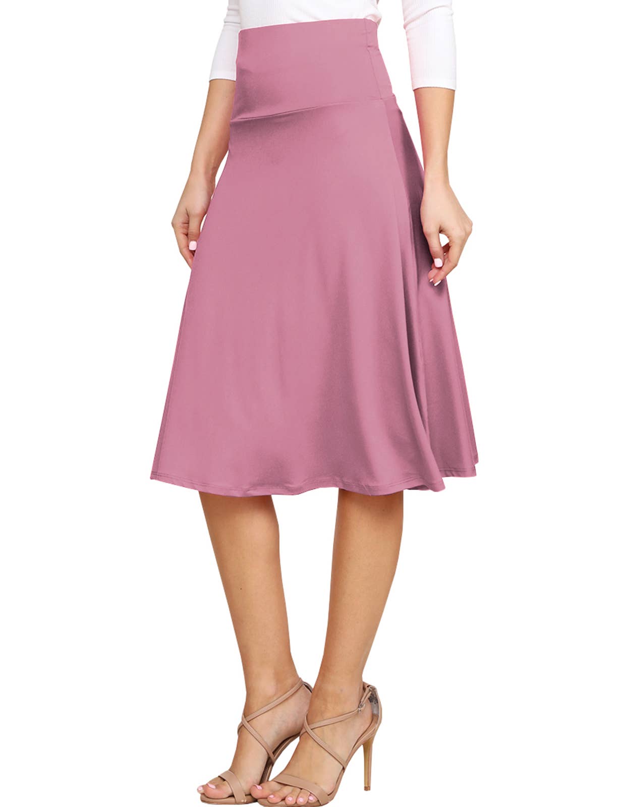 AWBMS204_High Waist Elastic Flared Midi Skirt