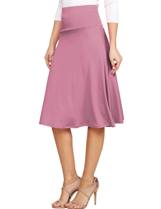 AWBMS204_High Waist Elastic Flared Midi Skirt