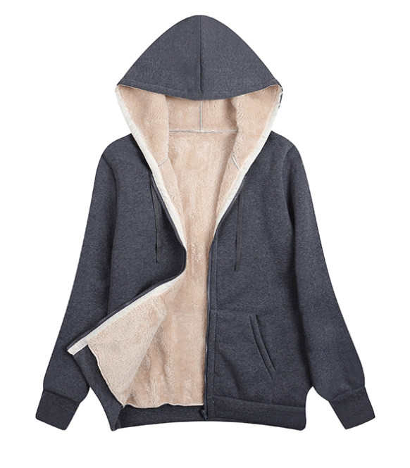 CWOHOL0284_ZipUp Open Front Hoodie In Fleece Long Sleeve Top