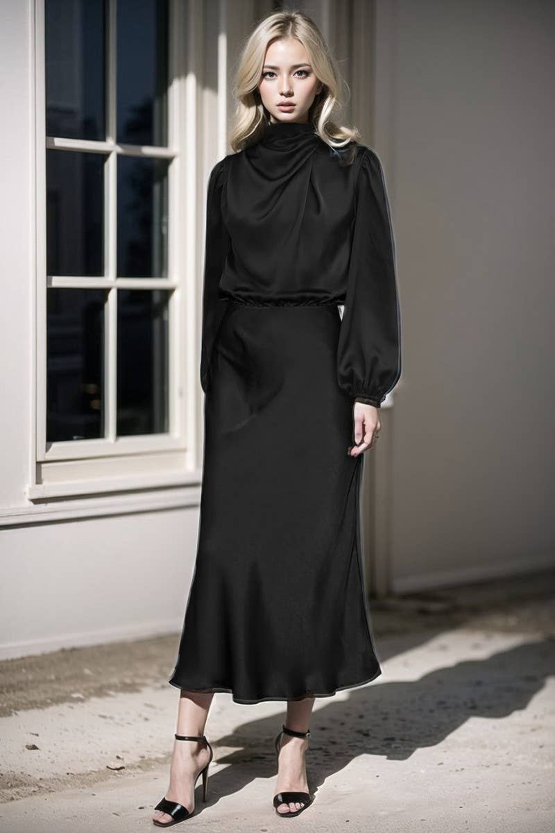 CWDMD3470_SATIN LANTERN SLEEVE EVENING DRESS