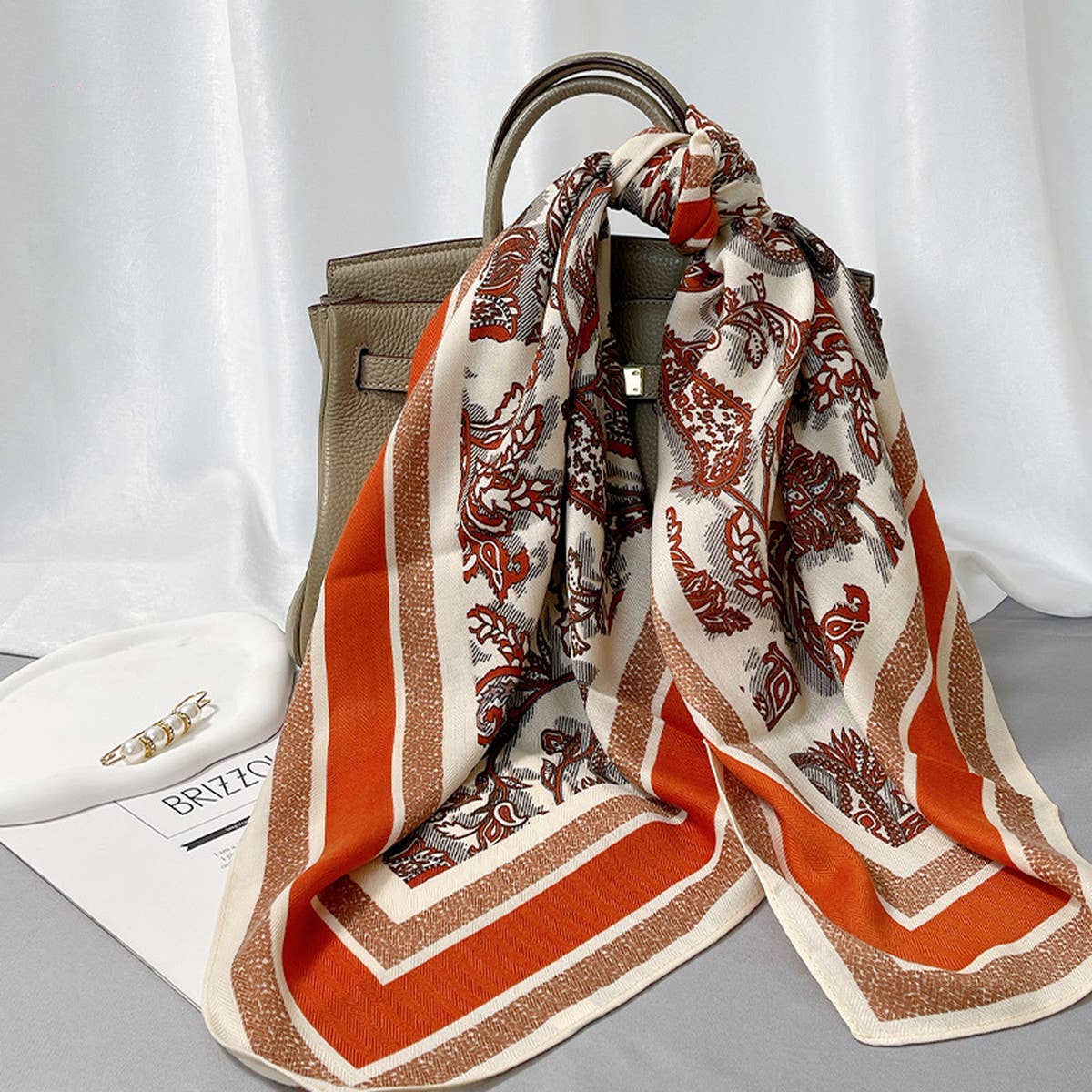 Velvet Wool Scarf with Artistic Print for Fall