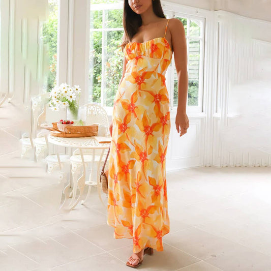 Floral print halter midlength dress