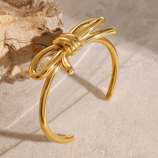 Elegant Titanium Steel Bow Open Bracelet, Plated