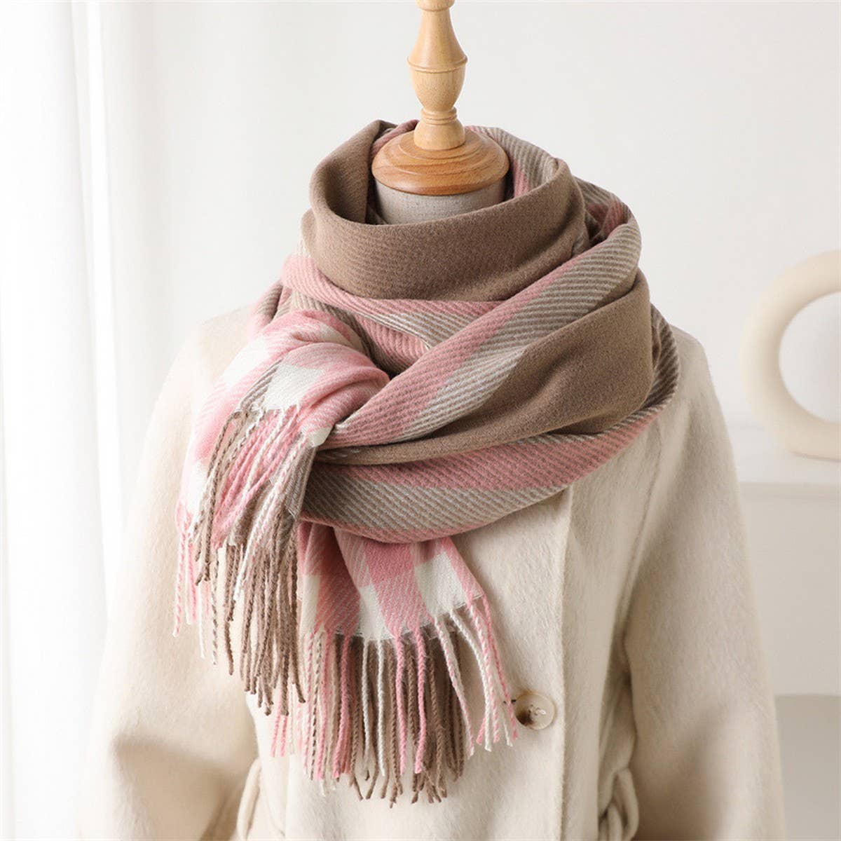Modern Plaid Fringe Scarf with Luxe Texture