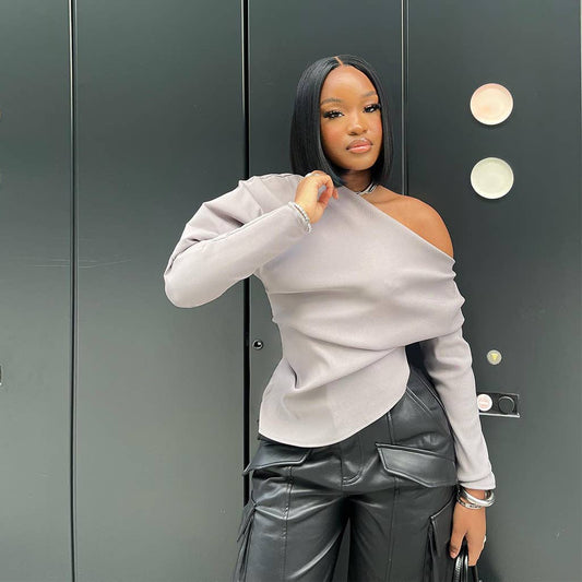 DIAGONAL NECKLINE IRREGULAR FASHION HOODIE