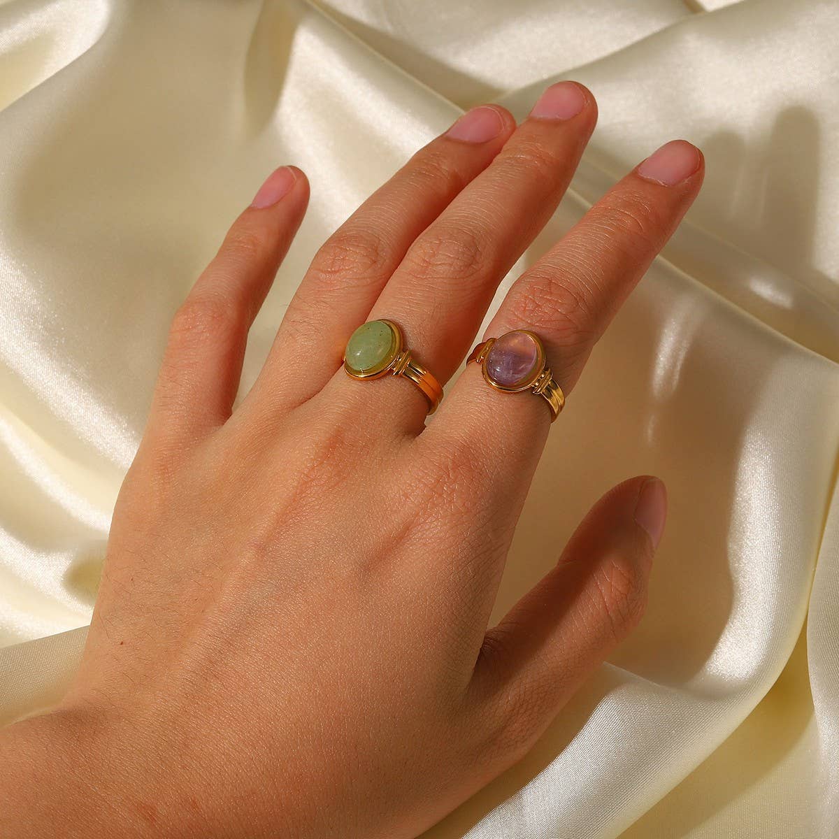 INLAID NATURALSTONE STAINLESS STEEL OPEN RINGS