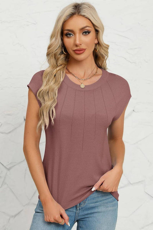 CWOSWS0070_CREW NECK CASUAL KNITTED PULLOVER TOP