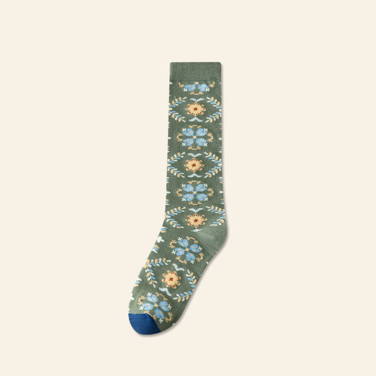 CWMS02741_WOMEN VINTAGE FLORAL KNEE HIGH SOCKS COTTON