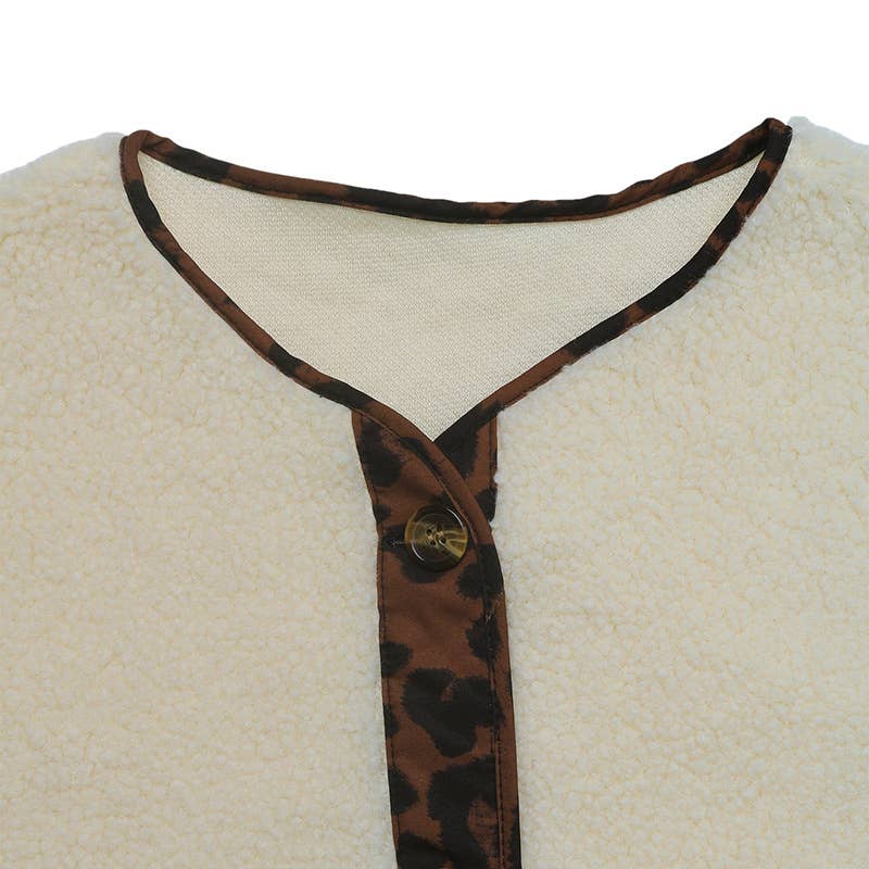Casual polar fleece leopard print color cardigan