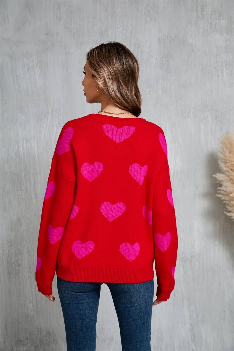CWOSWL5780_VALENTINE'S DAY ROUND NECK CONTRAST COLOR SWEATER