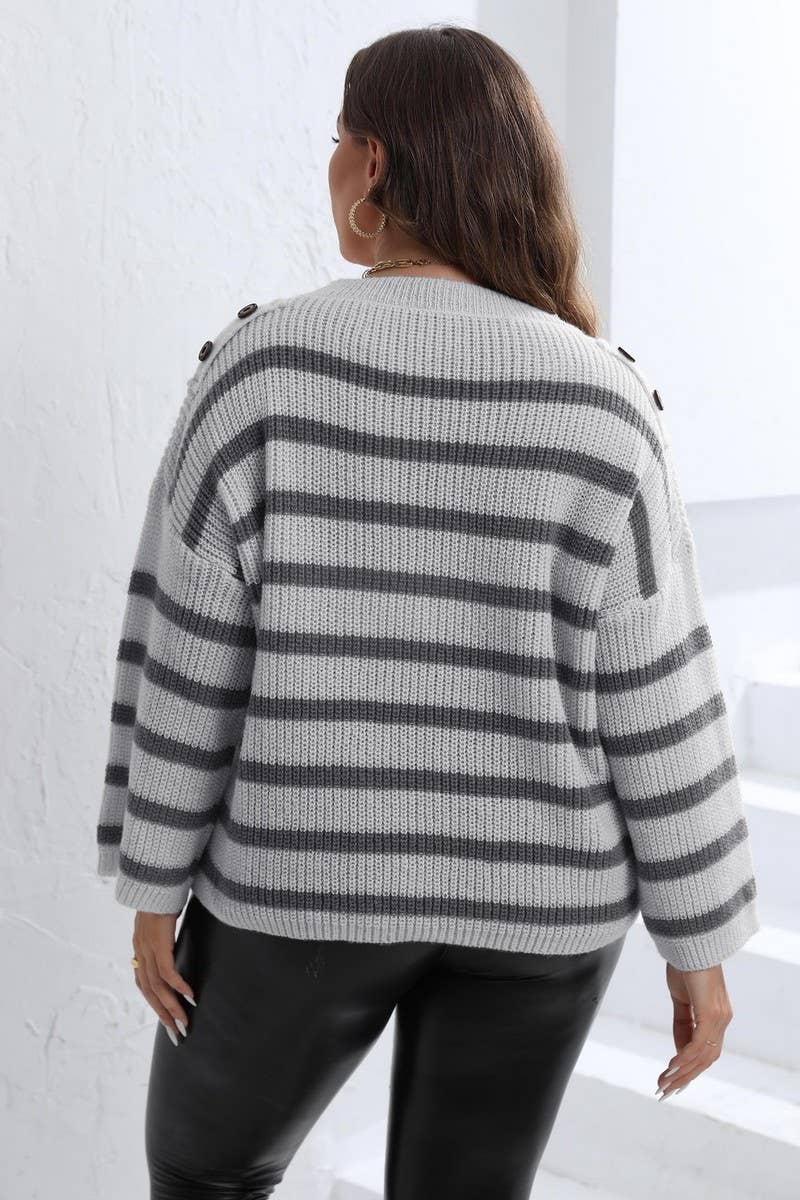 CWOSWL1576_PLUS Size Round Neck Long Sleeve Pullover Sweater