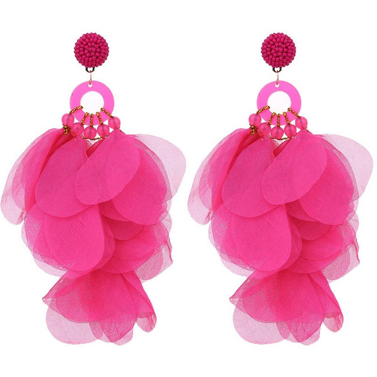 Handmade Long Statement Floral Fabric Earrings