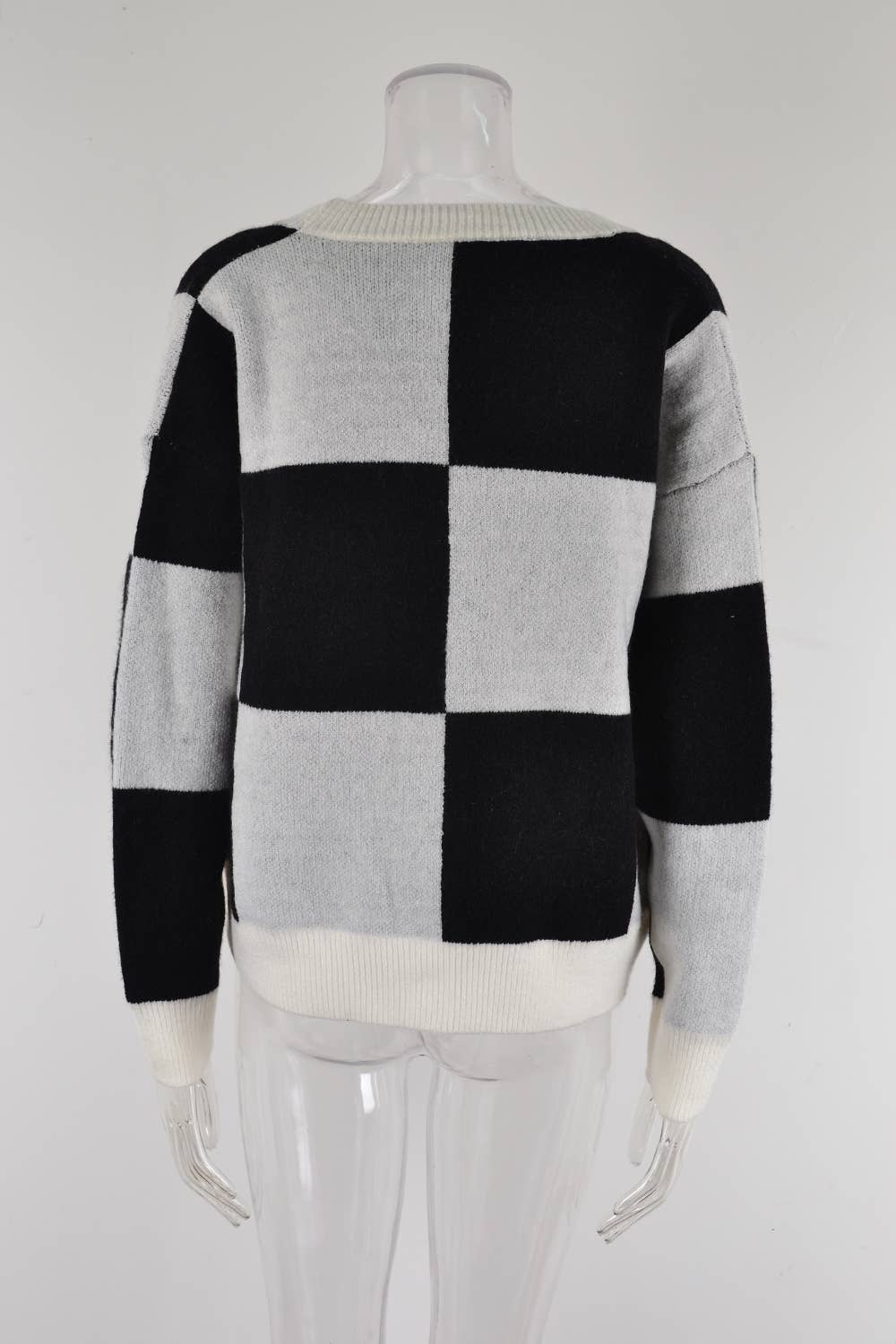 CARDIGAN SWEATER PLAID PATCHWORK KNIT COAT