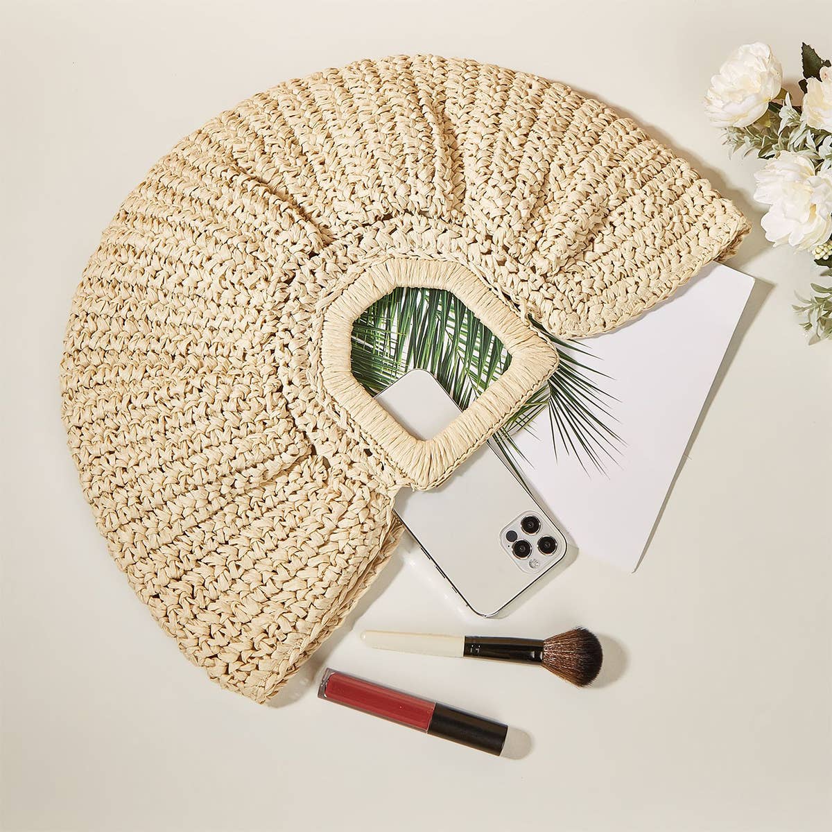 WOMEN PORTABLE MOON WOVEN STRAW BAG_CWAB0812