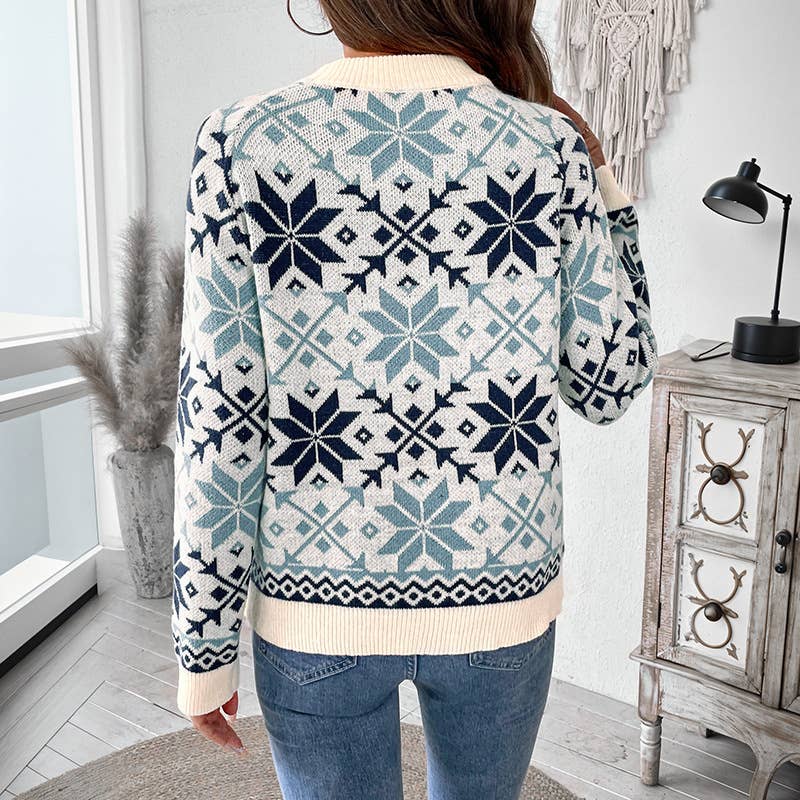 CASUAL WOMEN CREW-NECK PULLOVER JACQUARD SWEATER