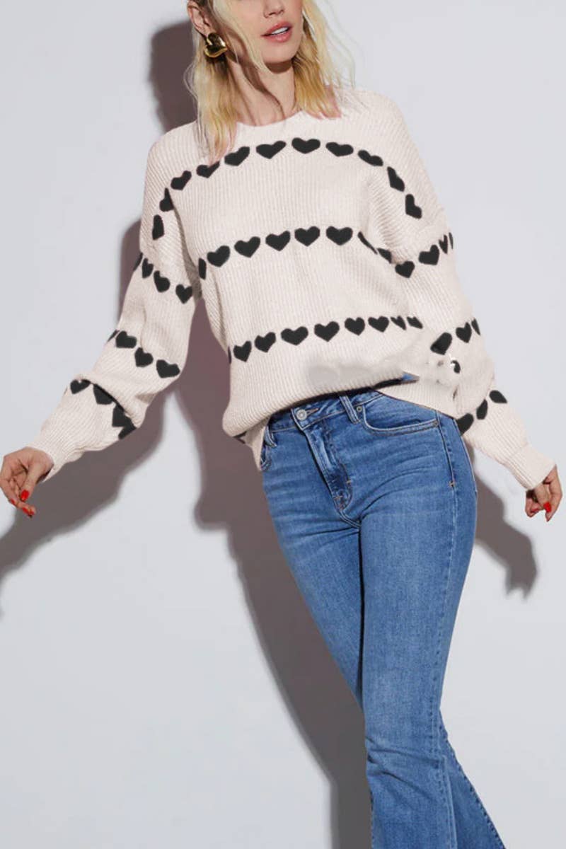 CWOSWL5881_FASHION KNIT LOVE LONG-SLEEVED SWEATER