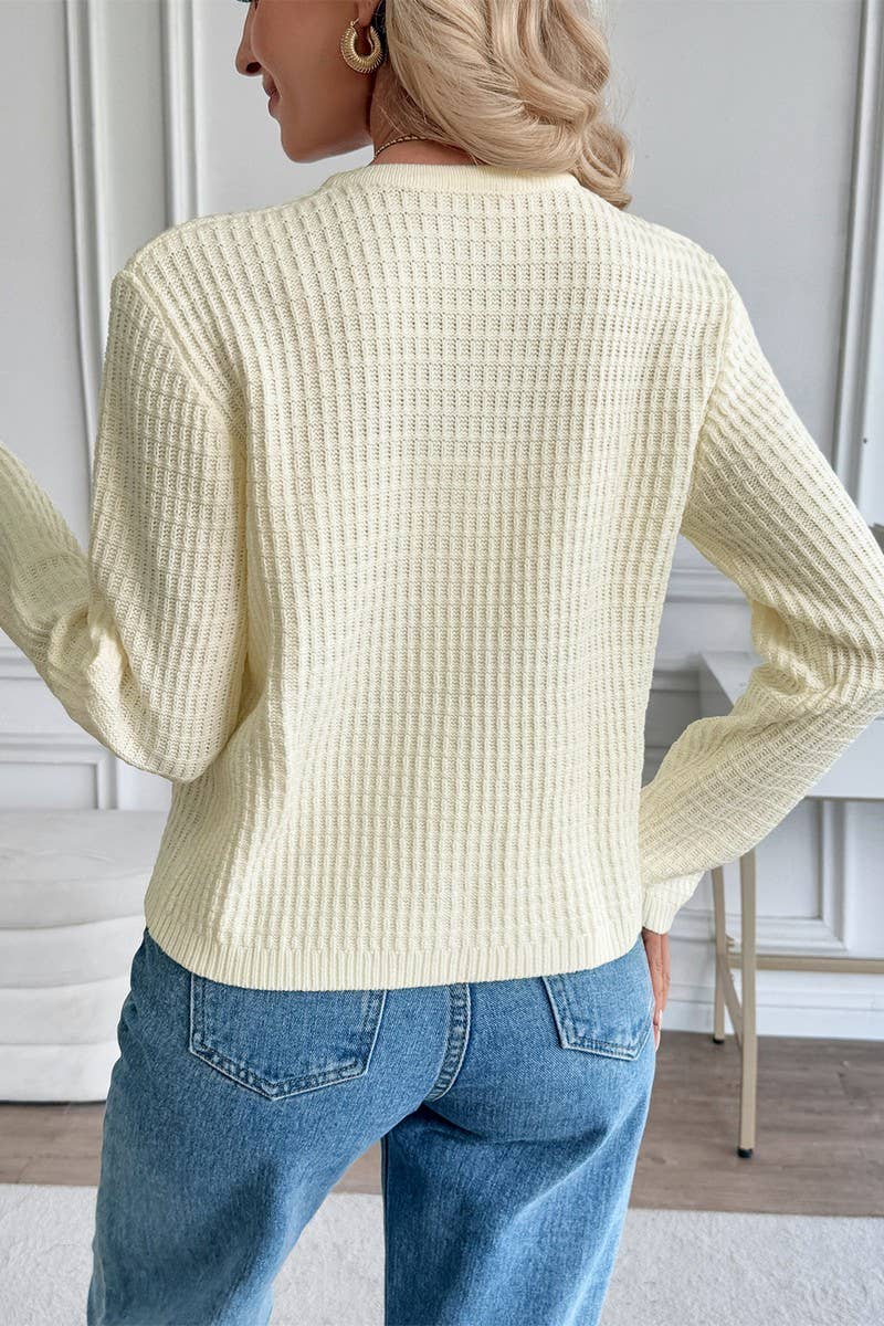 CWOCAL00582_SOLID COLOR METAL BUTTON CARDIGAN SWEATER