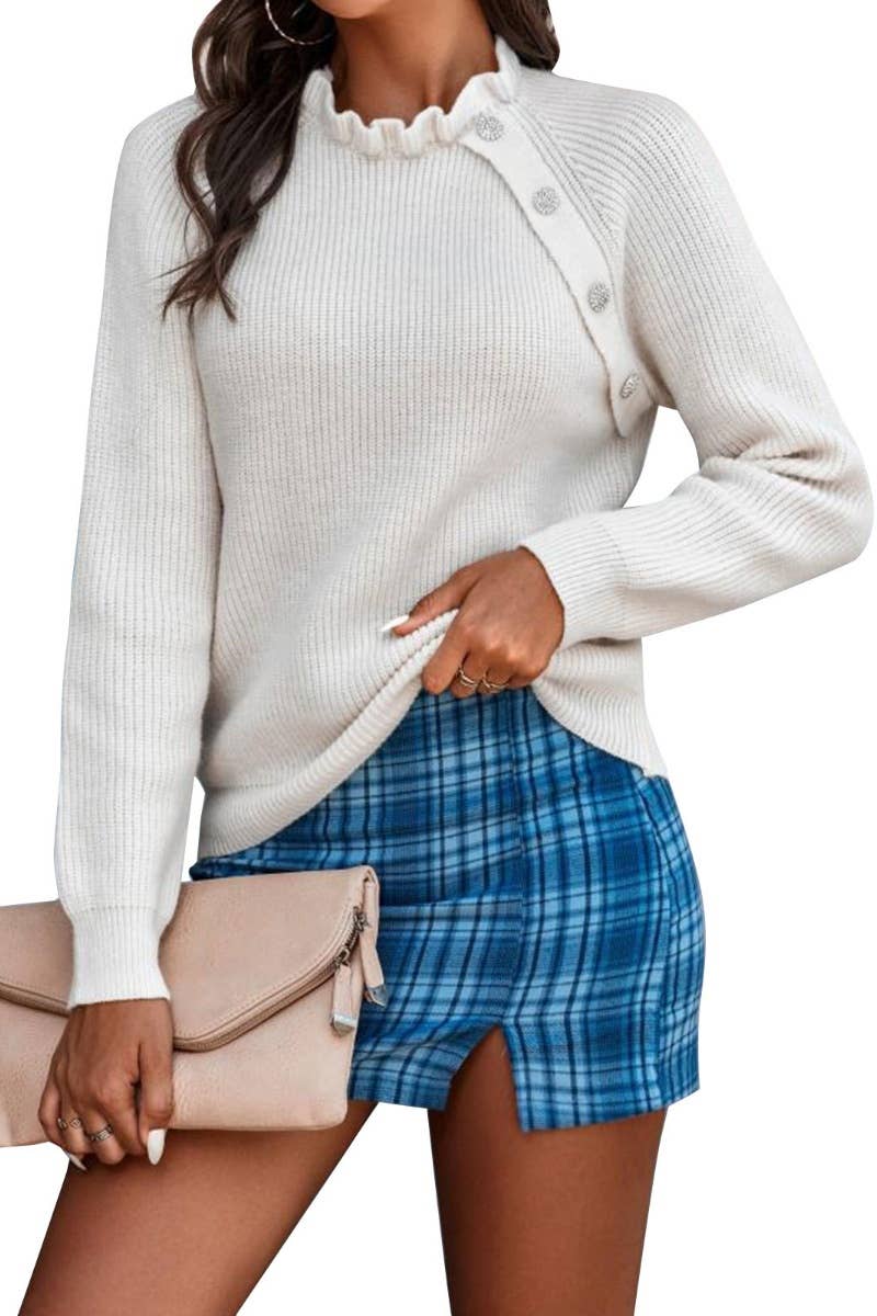 CWOSWL5140_LONG-SLEEVED SWEATER WITH RUFFLED COLLAR BUTTONS