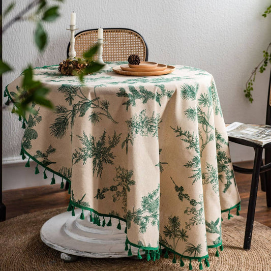 GREEN PINE BRANCH PRINTED DINING TABLE
