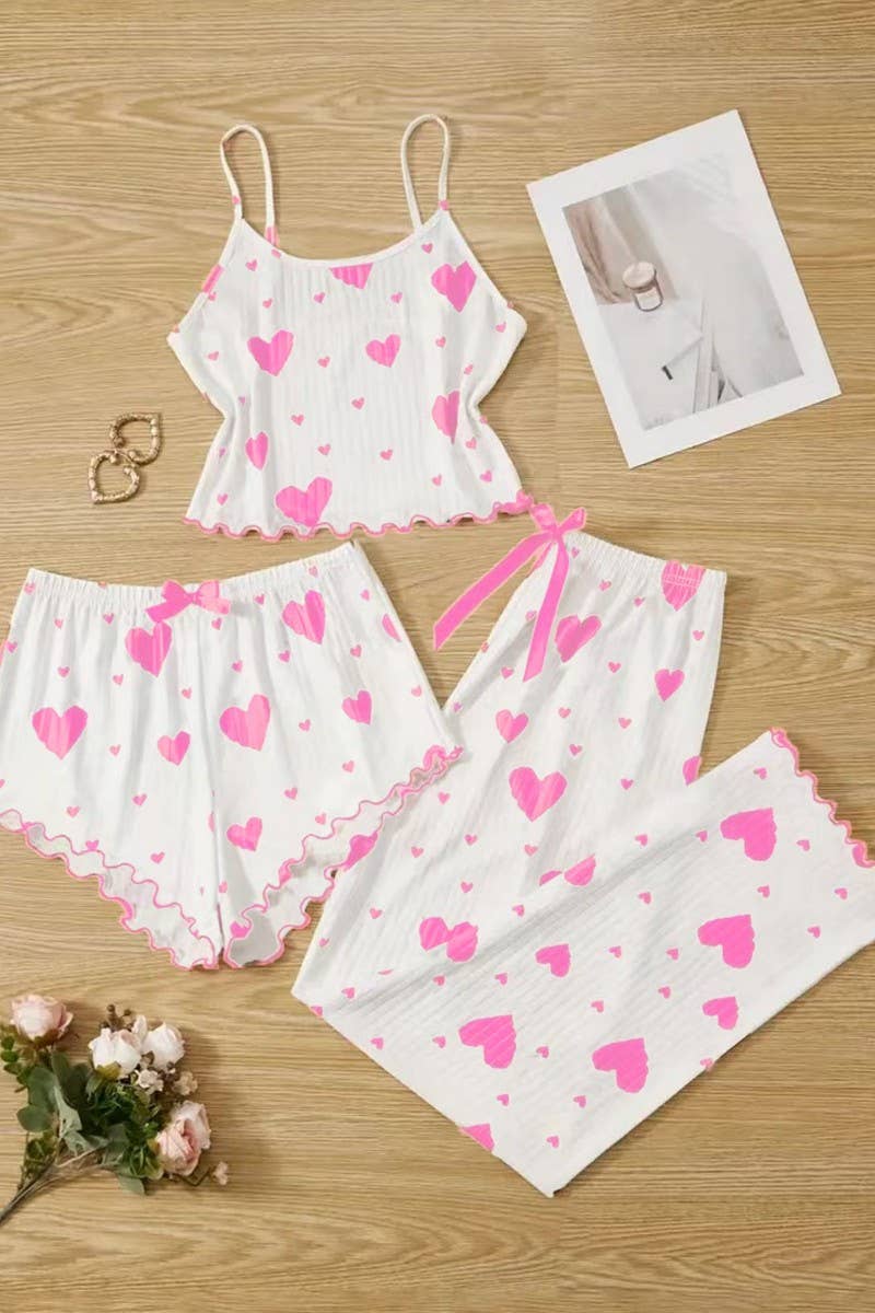 CWSPJ00497_RIBBED HEART PRINT PAJAMA 3 PIECE SET