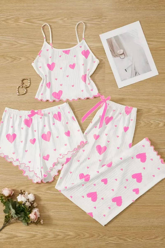 CWSPJ00497_RIBBED HEART PRINT PAJAMA 3 PIECE SET