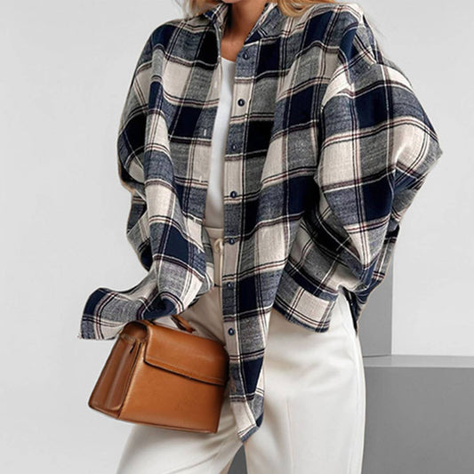 Design sense casual loose plaid blouse for women
