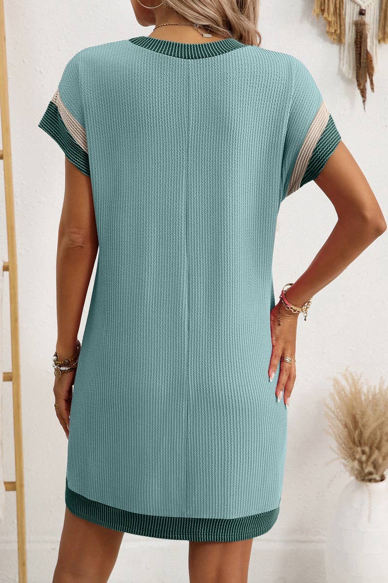 CWDSD8677_COLORBLOCK TWISTED STRIPE POCKET T-SHIRT DRESS