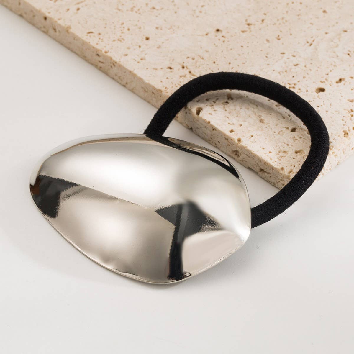 Geometric Oval Metal Stripe Elastic Hair Tie