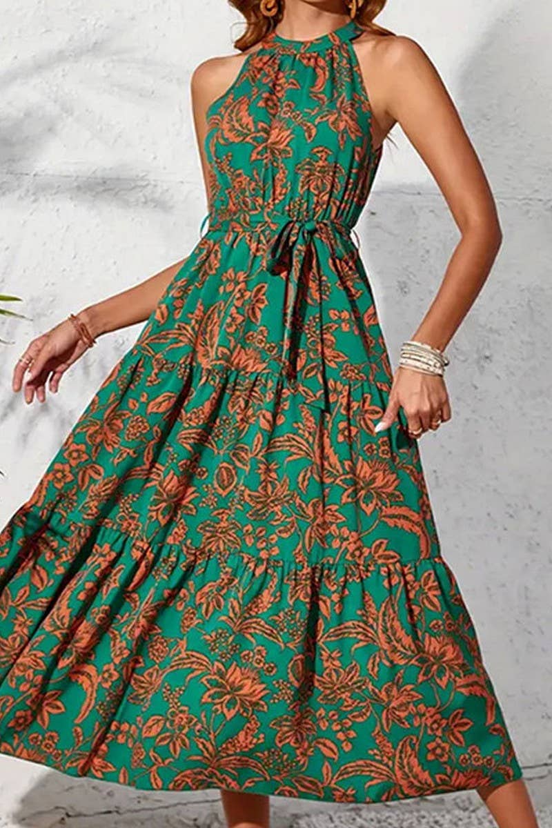 CWDMD1948_HALTERNECK SLEEVELESS ETHNIC PRINT LONG DRESS