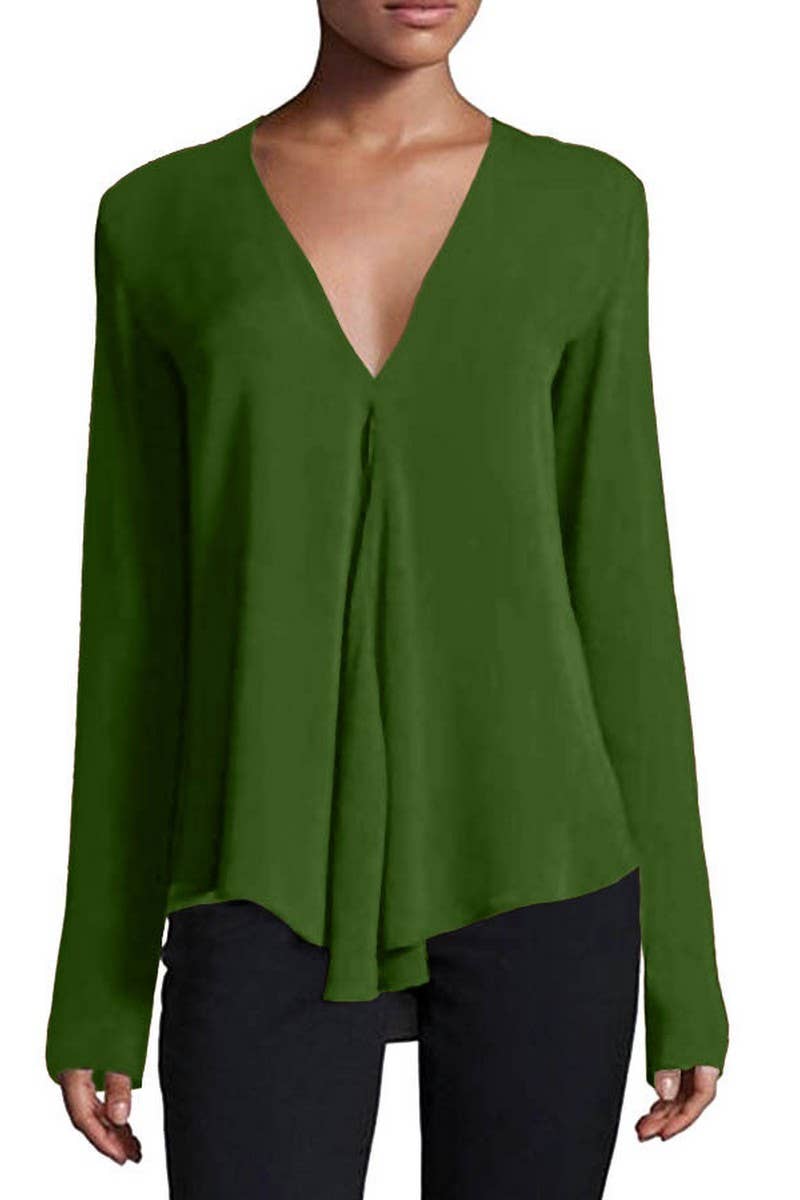 CWTBLL3869_SOFT V-NECK FLOWY PULLOVER SOLID LOUNGE BLOUSE