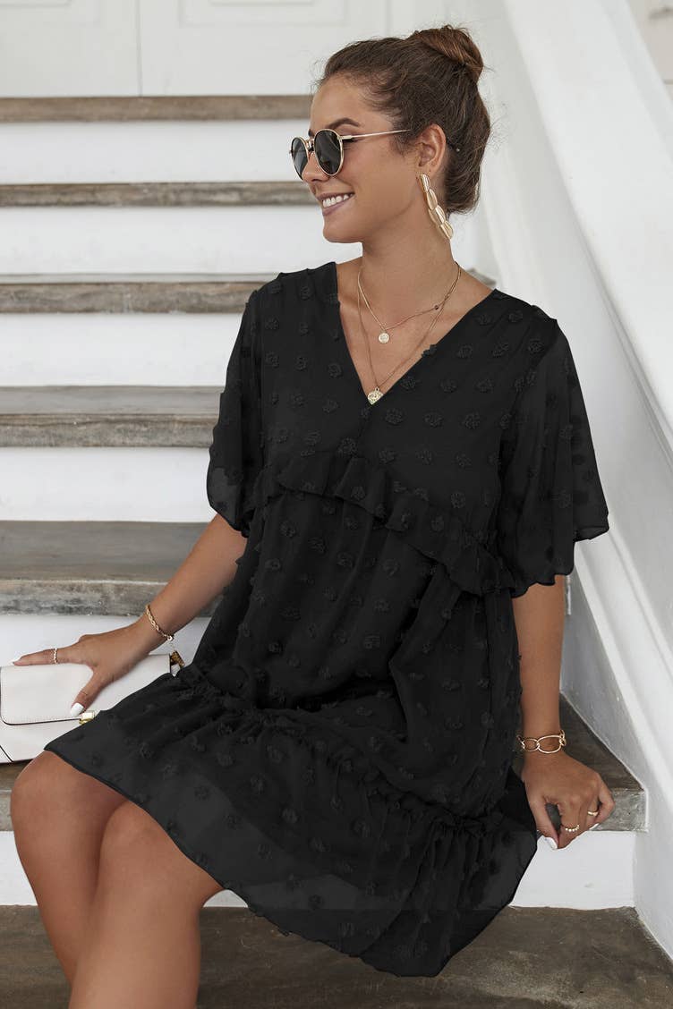 CASUAL JACQUARD HAIRBALL SHORT DRESS