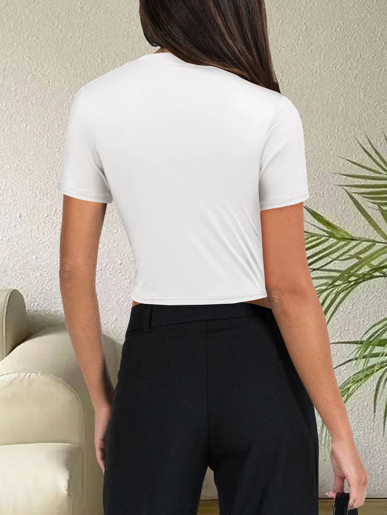 Casual Slim Fit Cropped Knit Solid Color T-Shirt