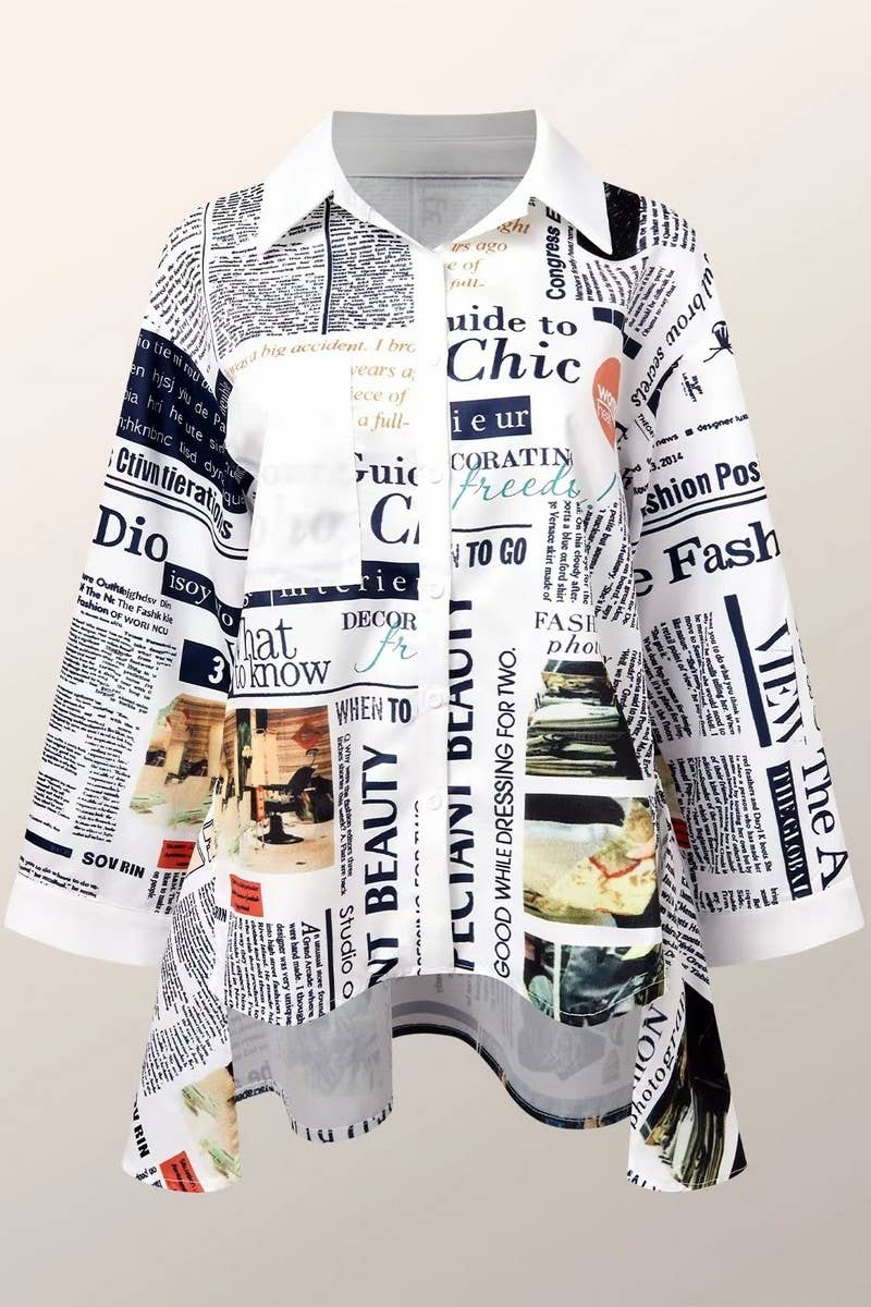 CWTSTL00927_PERSONALIZED NEWSPAPER PRINT CASUAL SHIRT