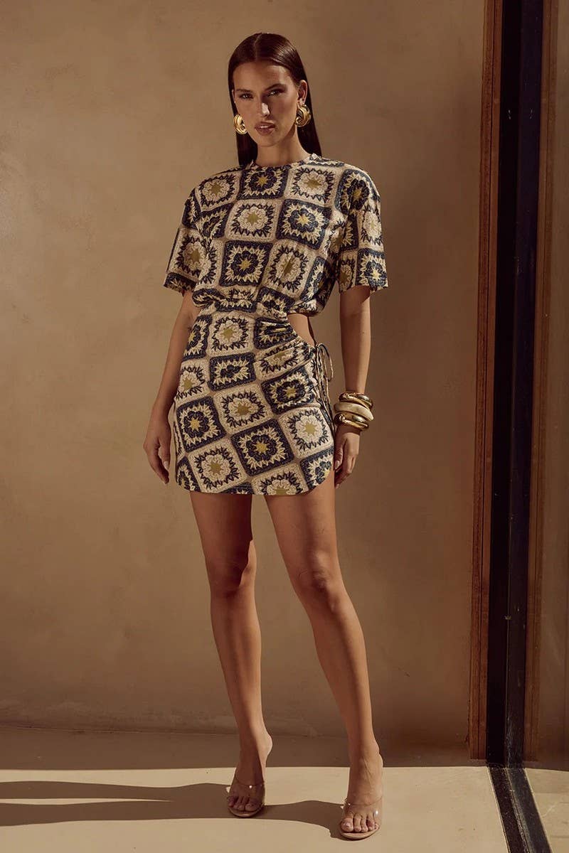 CWDSD8417_SUMMER PERSONALITY WAIST DRAWSTRING SEXY HIP DRESS