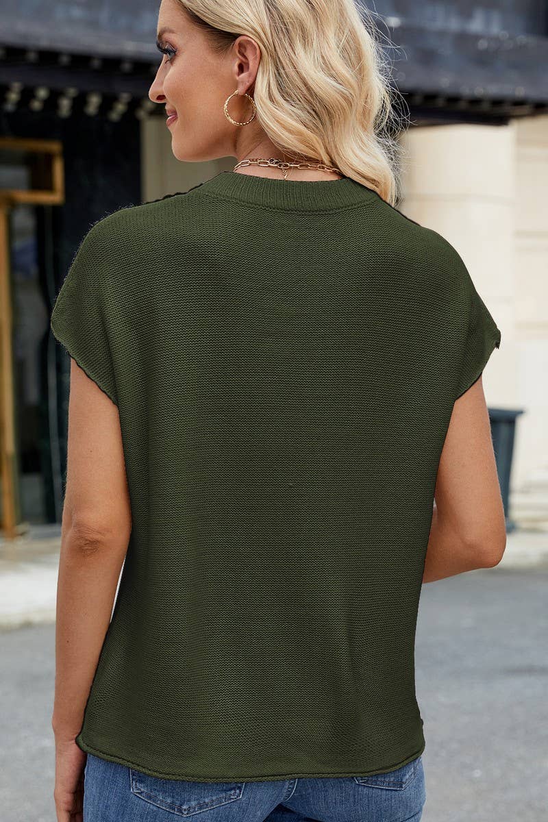 CWTBLS02492_CREW NECK SHORT-SLEEVED KNITTED VEST PULLOVER