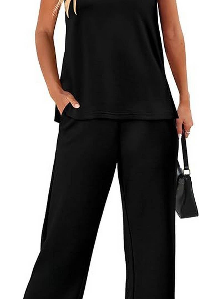 CWSS01304_SUMMER V-NECK VEST CASUAL PANTS MATCHING SET