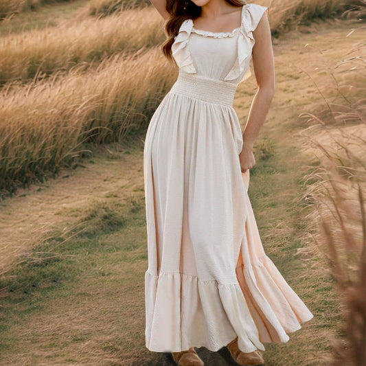 Chic Slim Fit Ruffle Off-Shoulder Vintage Dress