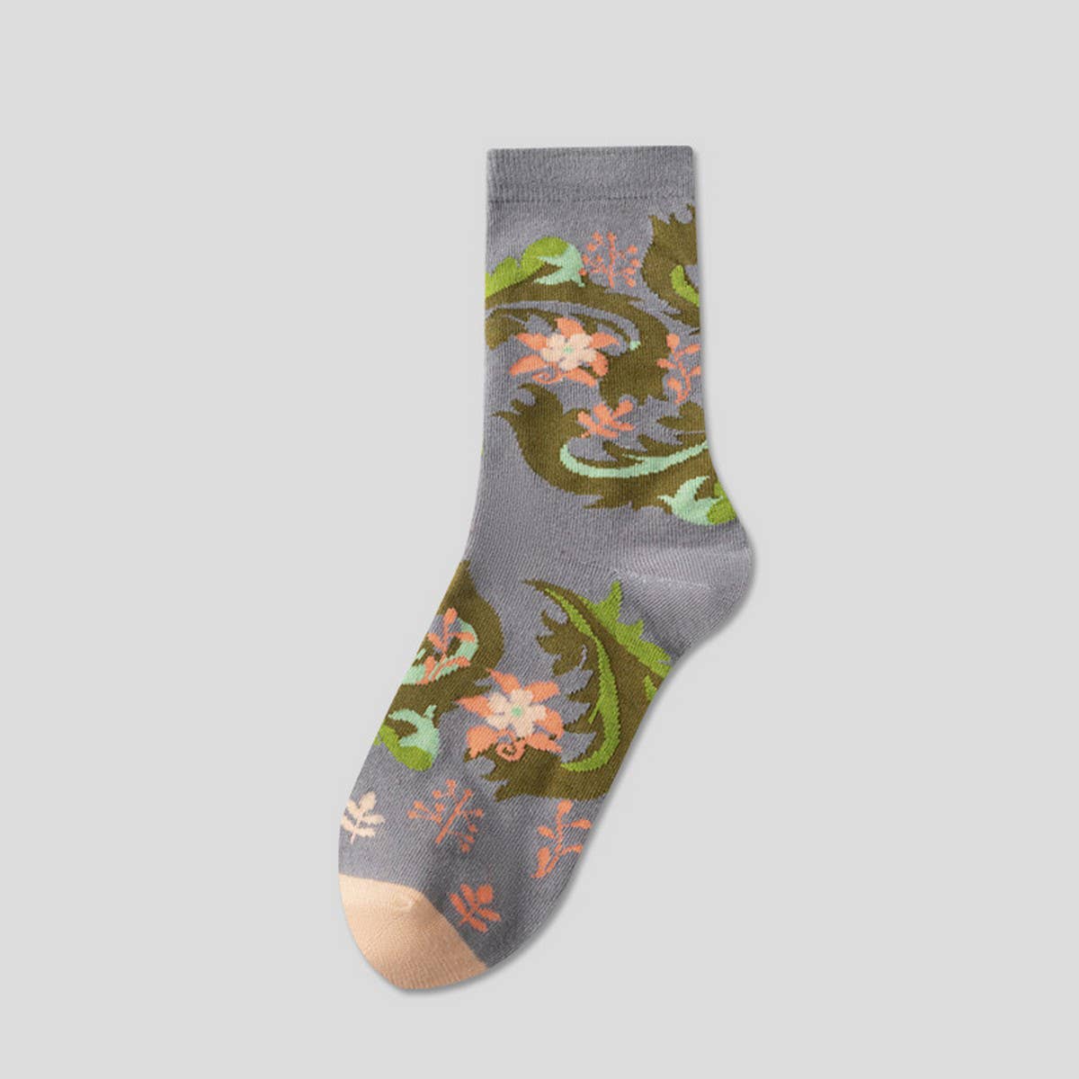 CWMS02748_VINTAGE ART FLORAL CREW SOCKS WOMEN AESTHETIC
